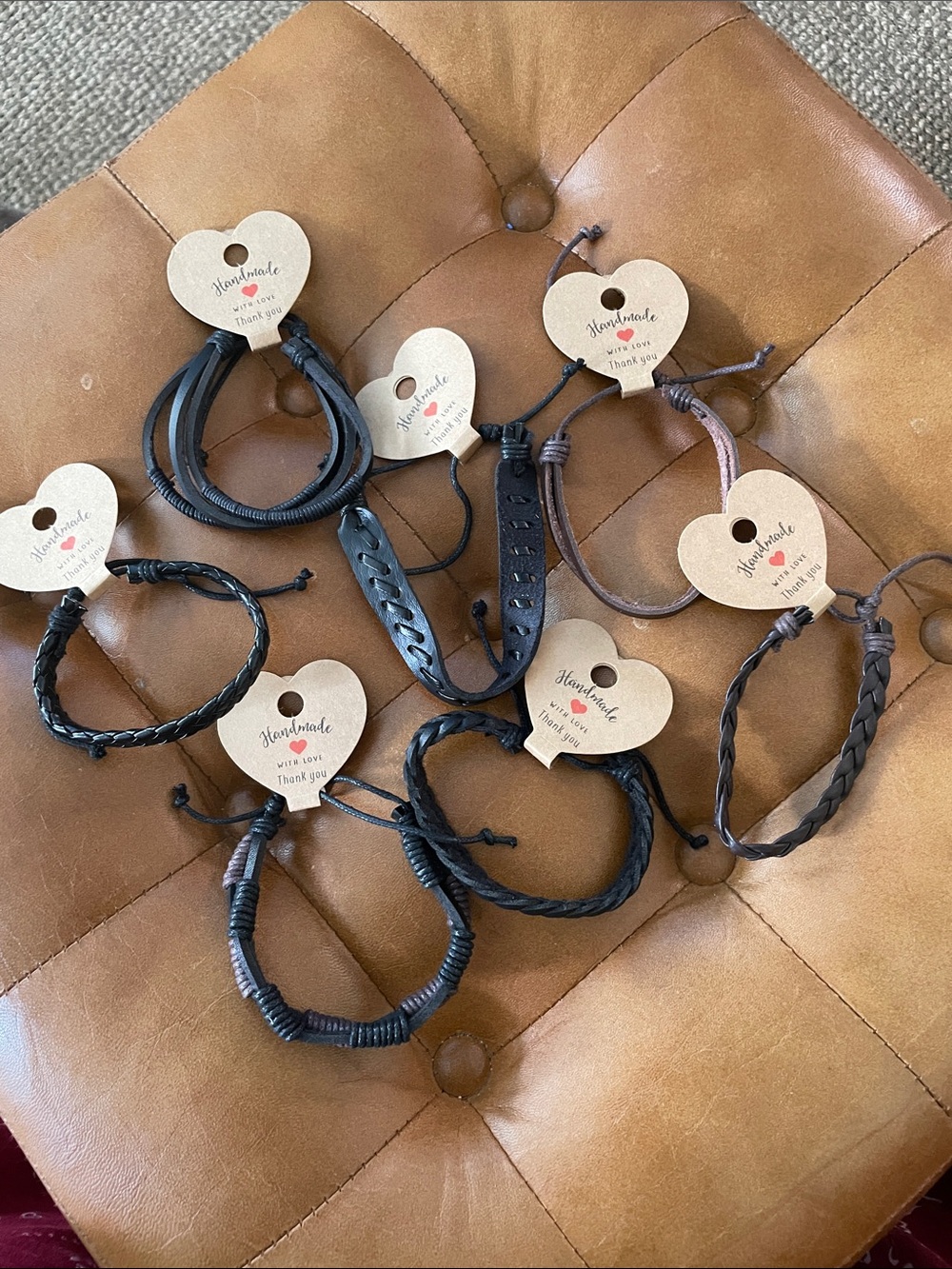 Bundles Handmade Black and Brown Leather Bracelet Set - Adjustable Casual Stack